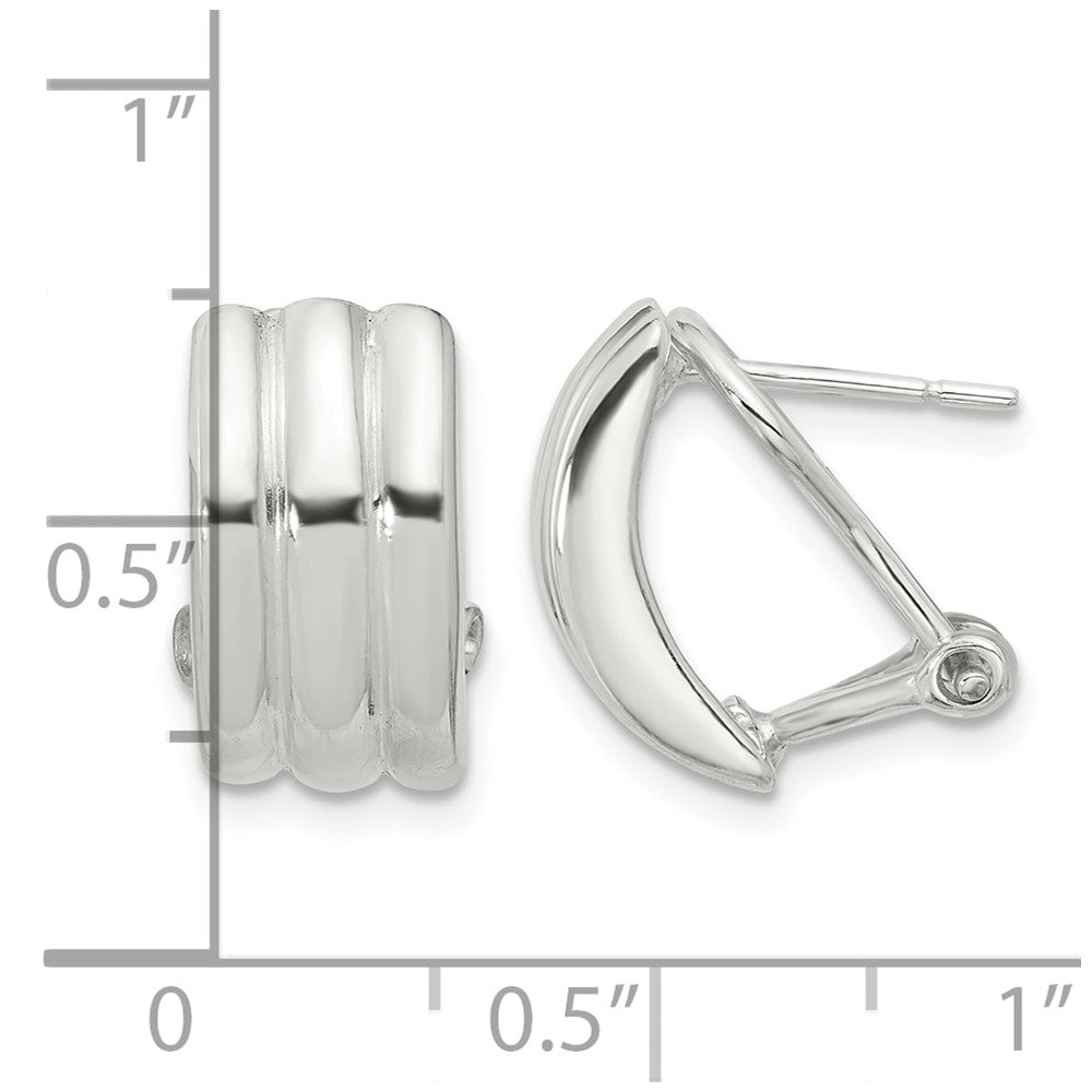 Sterling Silver Polished Striped Texture Omega Back Earrings