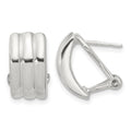 Sterling Silver Polished Striped Texture Omega Back Earrings