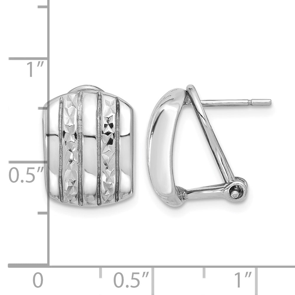 Sterling Silver Rhod-plated Polished and Textured Omega Back Earrings