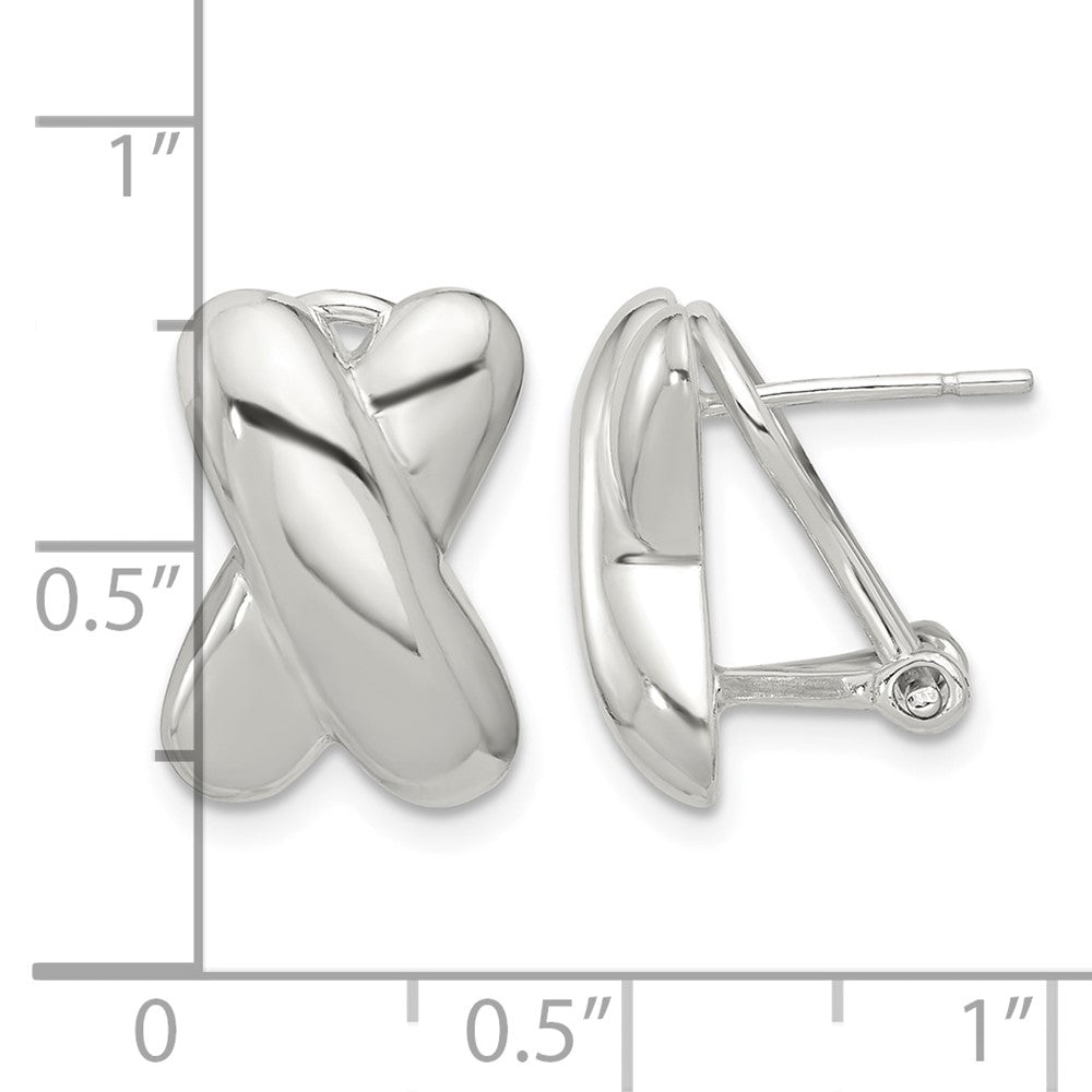 Sterling Silver Polished X Design Omega Back Earrings