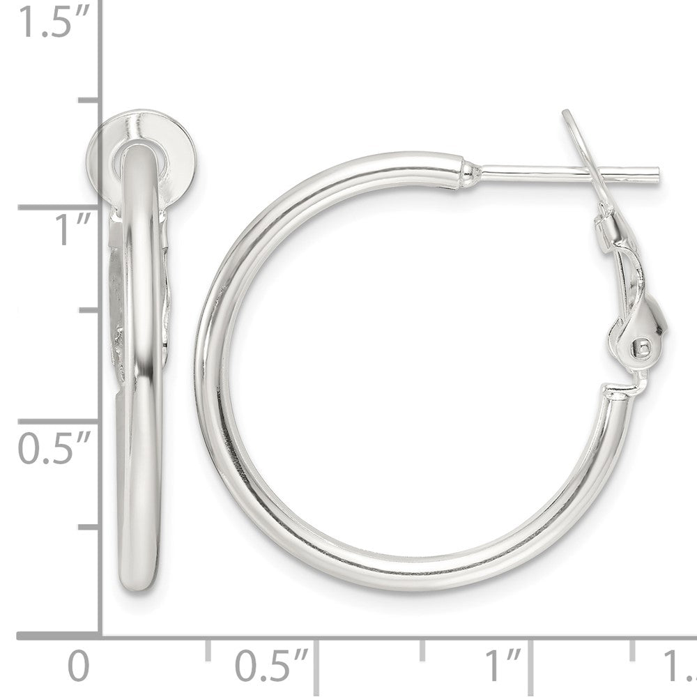Sterling Silver Polished 25x2mm Omega Back Round Hoop Earrings