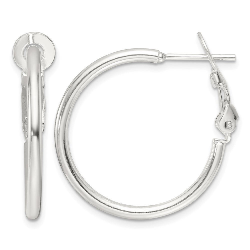 Sterling Silver Polished 25x2mm Omega Back Round Hoop Earrings