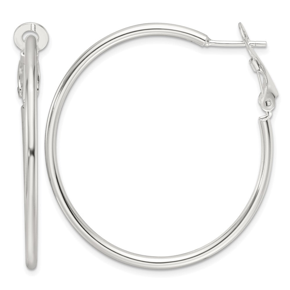 Sterling Silver Polished 41x2mm Omega Back Round Hoop Earrings