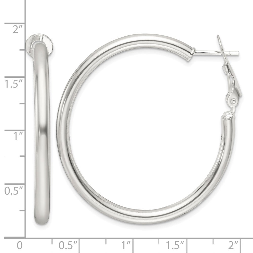 Sterling Silver Polished 40x3.25mm Omega Back Round Hoop Earrings