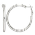 Sterling Silver Polished 40x3.25mm Omega Back Round Hoop Earrings