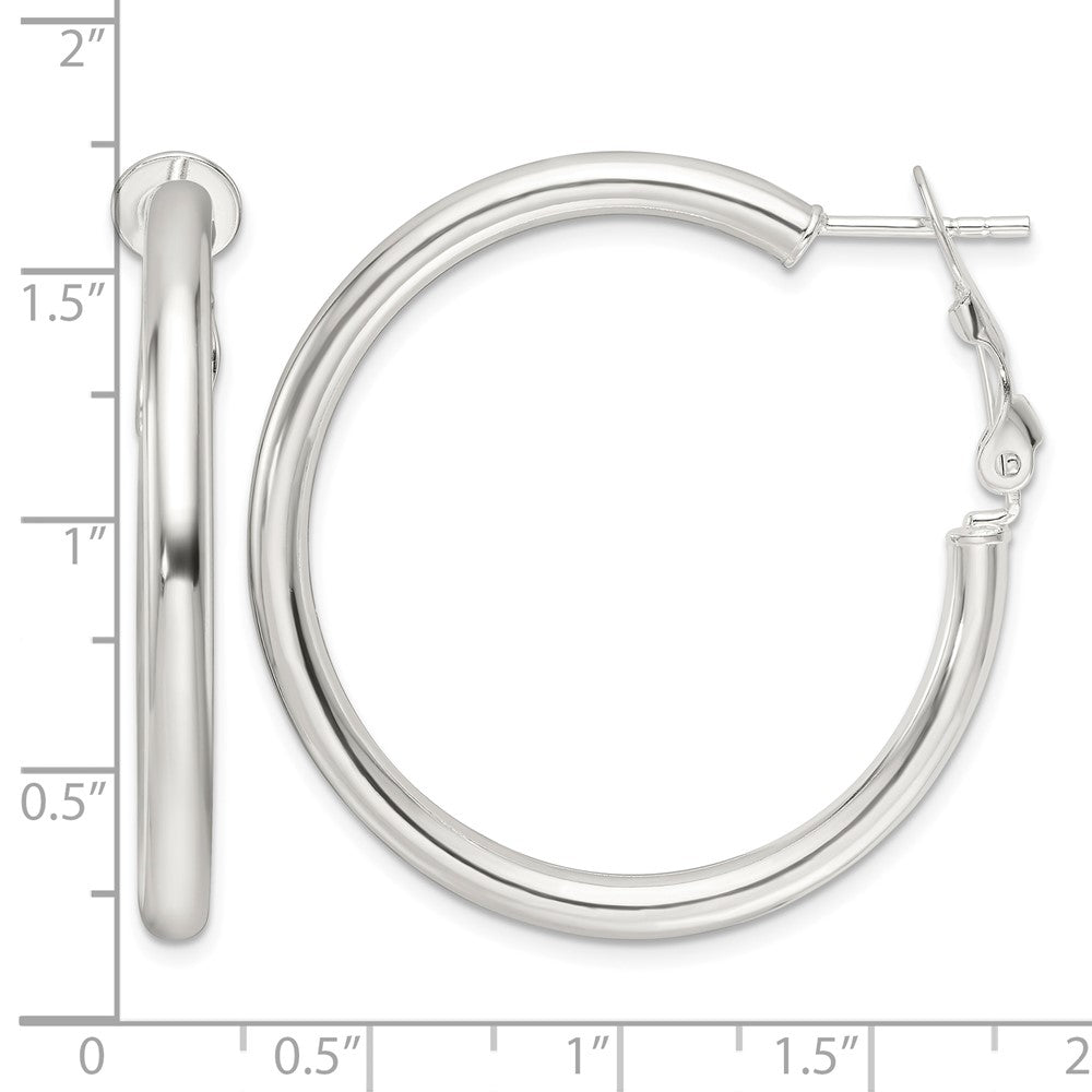 Sterling Silver Polished 3.25mm Omega Back Round Hoop Earrings