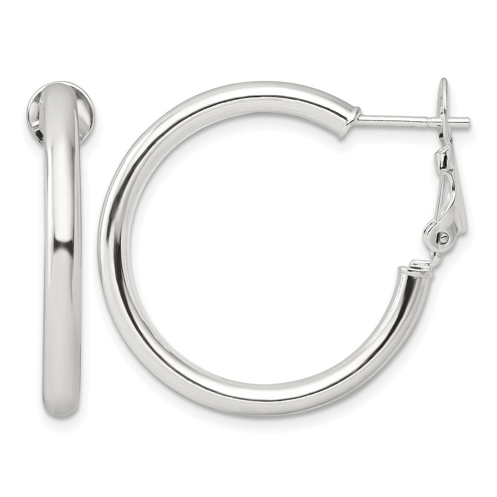 Sterling Silver Polished 3.25mm Omega Back Round Hoop Earrings