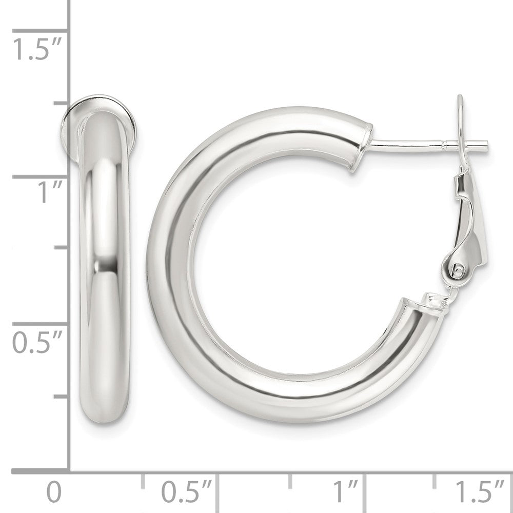 Sterling Silver Polished 25.5x4mm Omega Back Round Hoop Earrings
