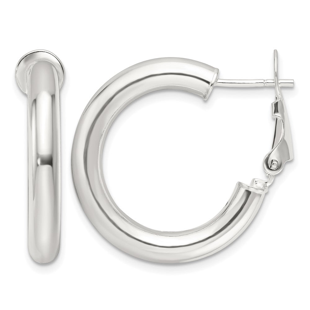 Sterling Silver Polished 25.5x4mm Omega Back Round Hoop Earrings