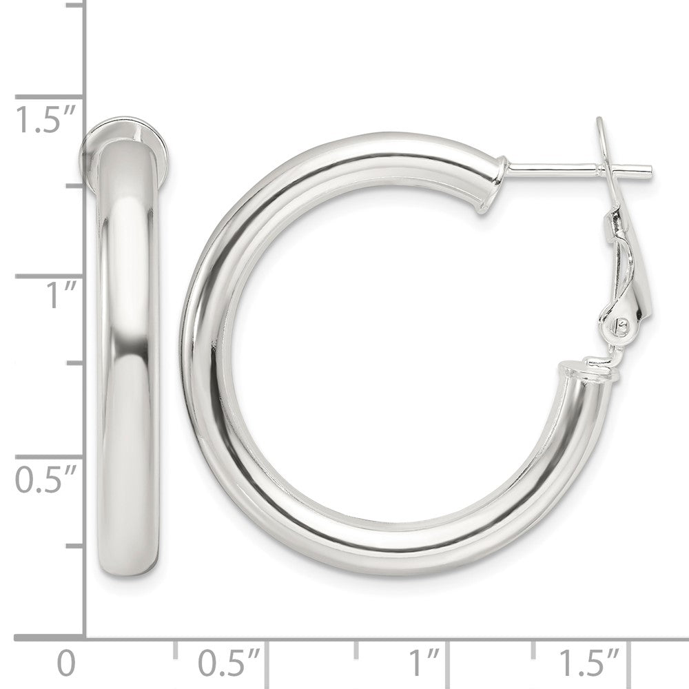 Sterling Silver Polished 30x4mm Omega Back Round Hoop Earrings
