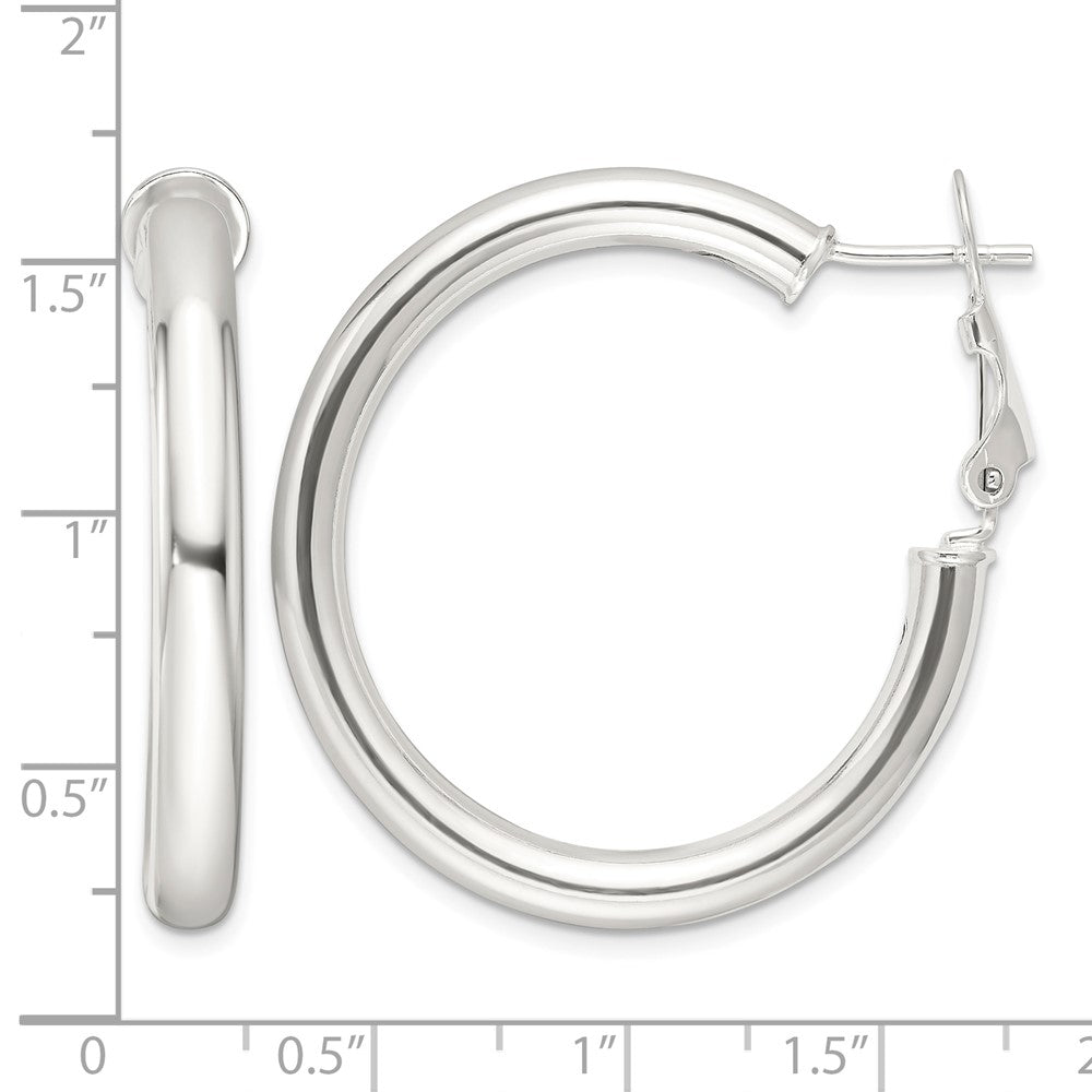 Sterling Silver Polished 4mm Omega Back Round Hoop Earrings