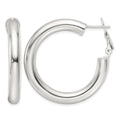 Sterling Silver Polished 35x5mm Omega Back Round Hoop Earrings
