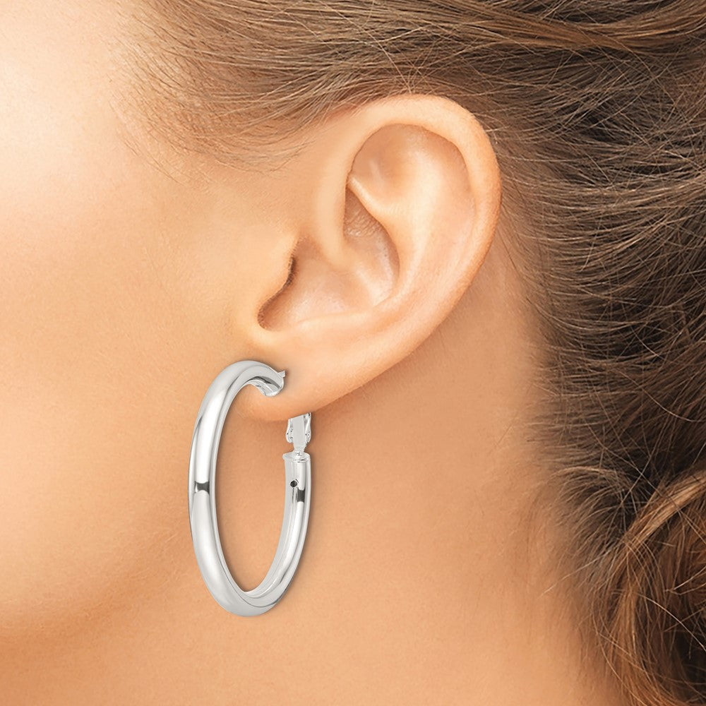 Sterling Silver Polished 40x4mm Omega Back Round Hoop Earrings