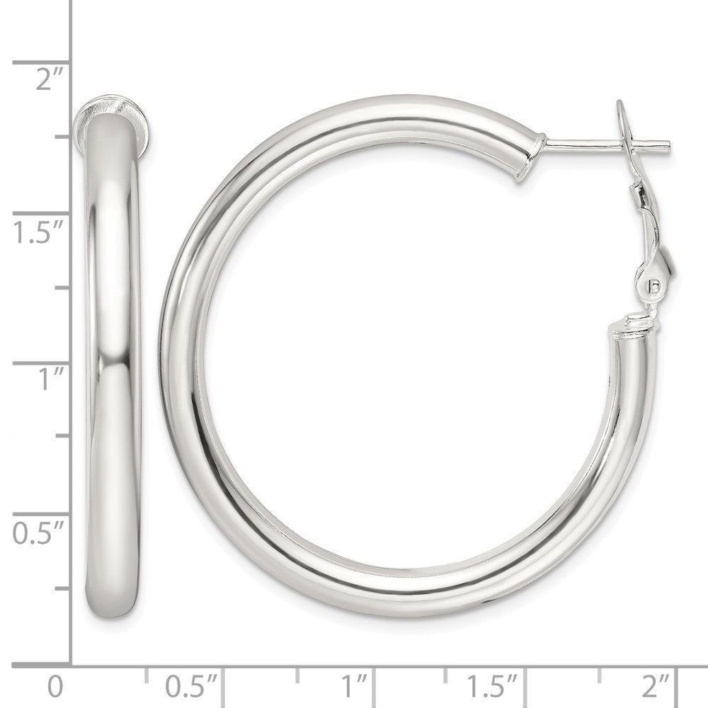 Sterling Silver Polished 40x4mm Omega Back Round Hoop Earrings