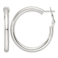 Sterling Silver Polished 40x4mm Omega Back Round Hoop Earrings