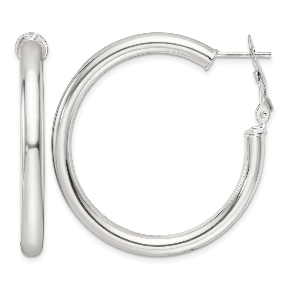 Sterling Silver Polished 40x4mm Omega Back Round Hoop Earrings