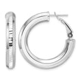 Sterling Silver RH-pltd D/C 4.75mm Omega Back Round Hoop Earrings