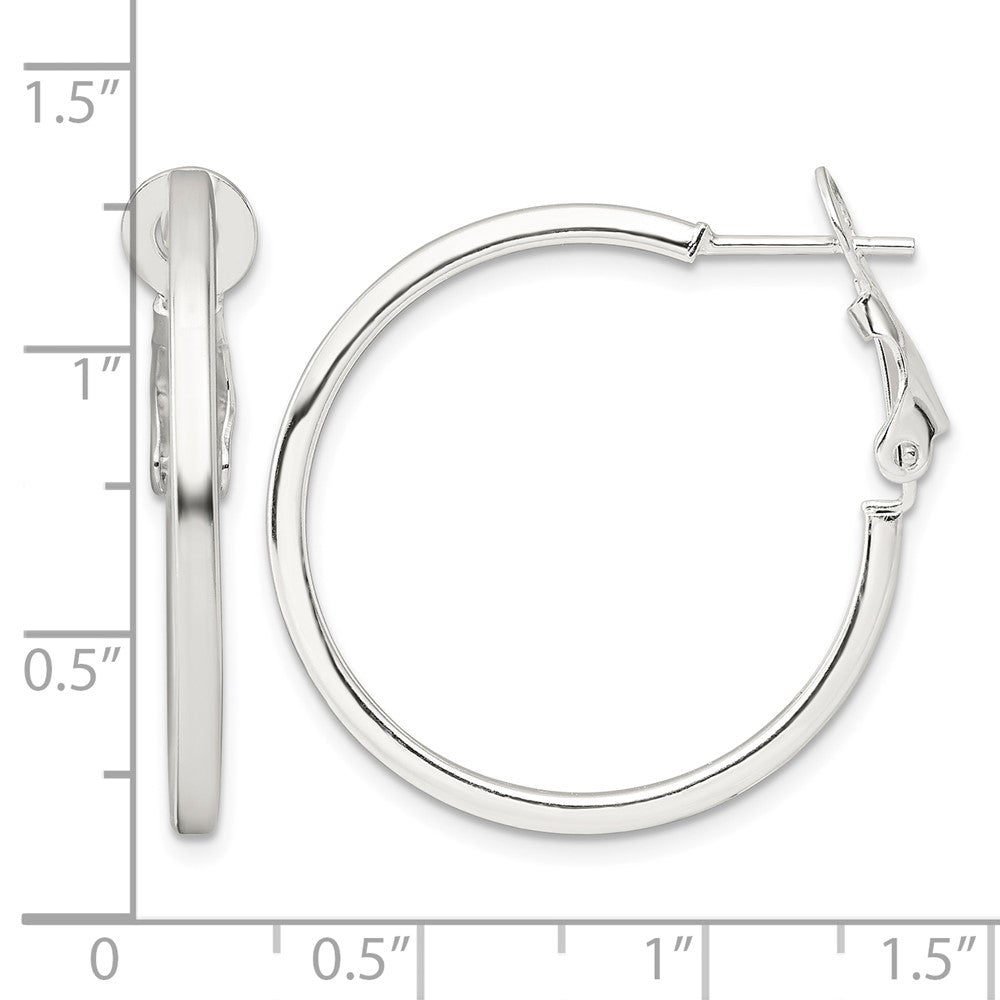 Sterling Silver 2mm Square Tube Omega Back Round Hoop Earrings