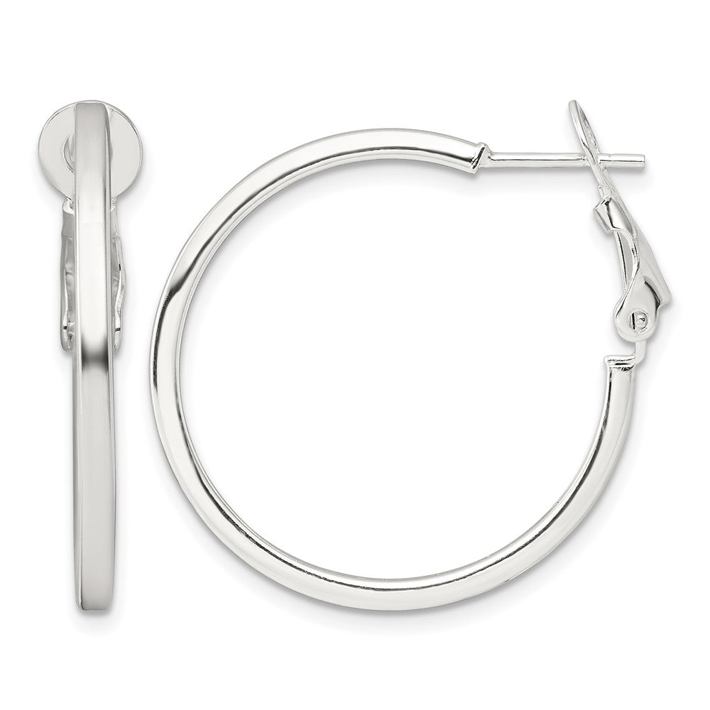 Sterling Silver 2mm Square Tube Omega Back Round Hoop Earrings