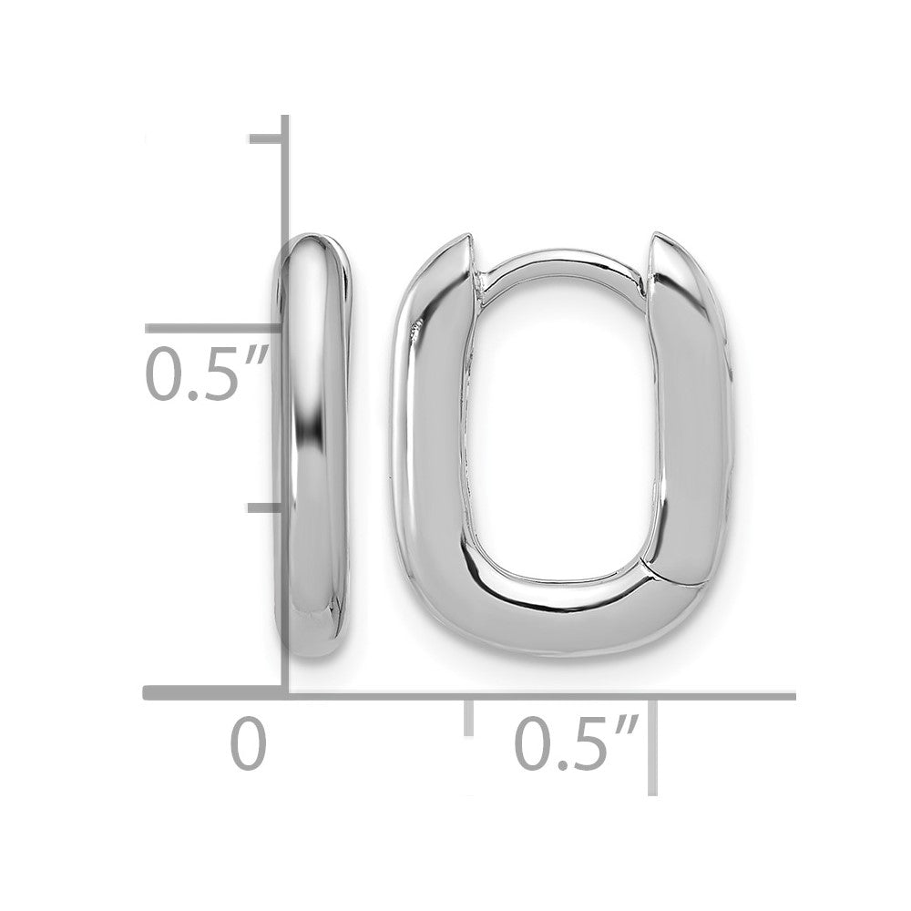 Sterling Silver Rhodium-plated Rounded Edge Square Hinged Hoop Earrings