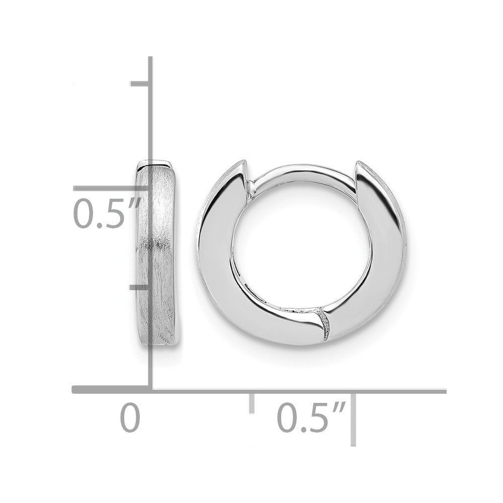 Sterling Silver Rhodium-plated Brushed 3x13mm Hinged Hoop Earrings