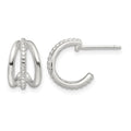 Sterling Silver E-Coating Polished and Textured C-Hoop Earrings