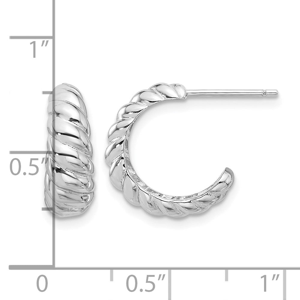 Sterling Silver Rhodium-plated Scalloped Post Hoop Earrings