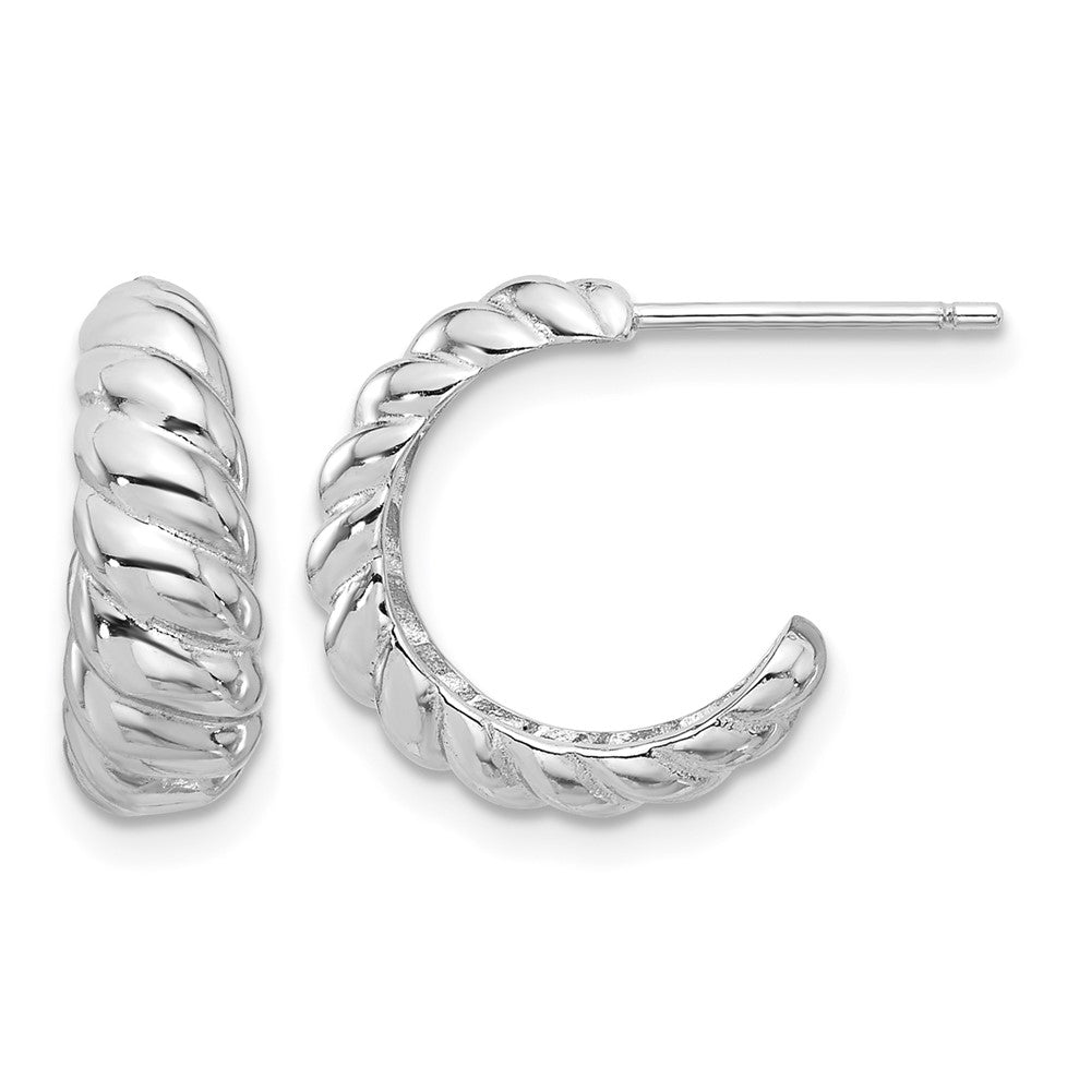Sterling Silver Rhodium-plated Scalloped Post Hoop Earrings