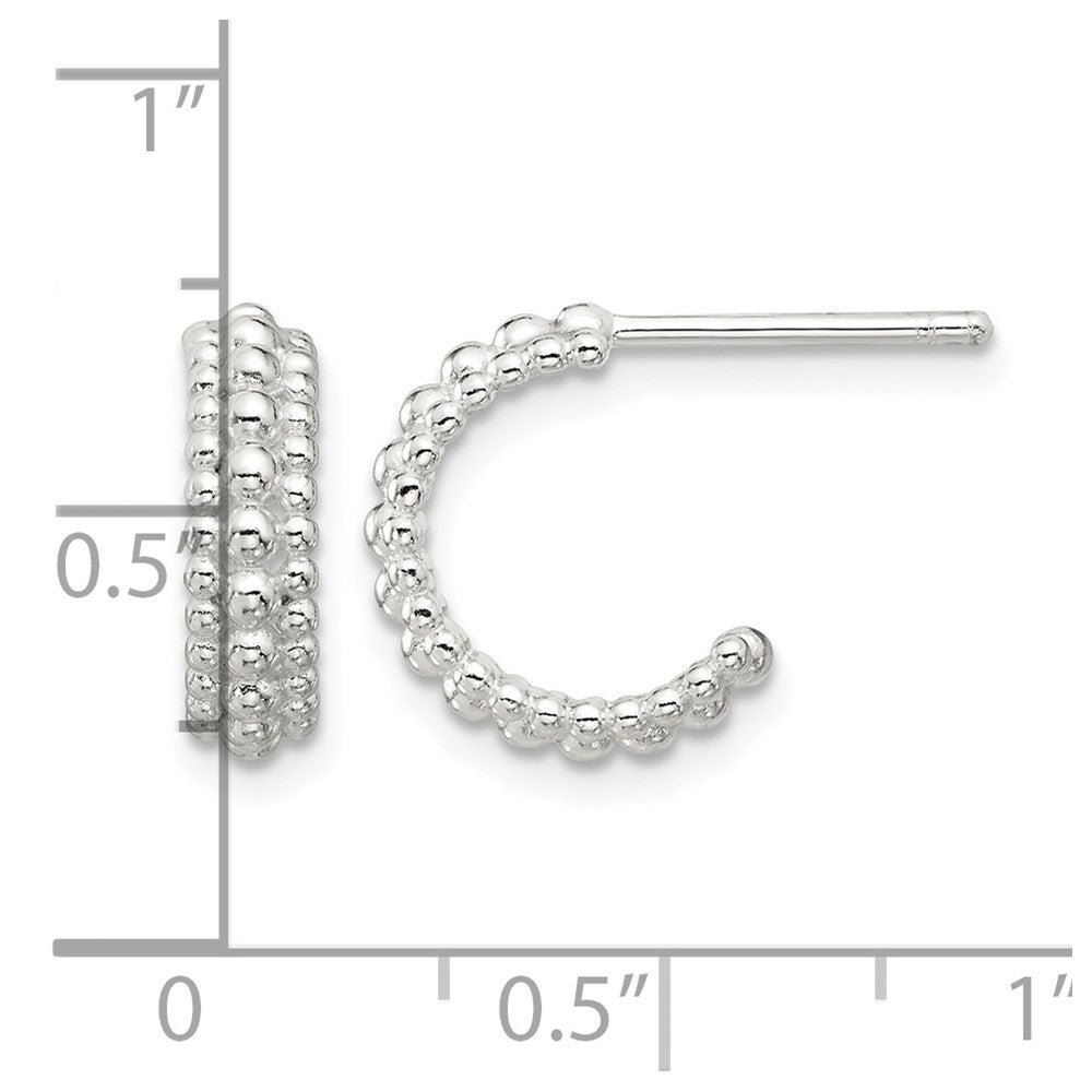Sterling Silver E-coated Beaded C-Hoop Earrings
