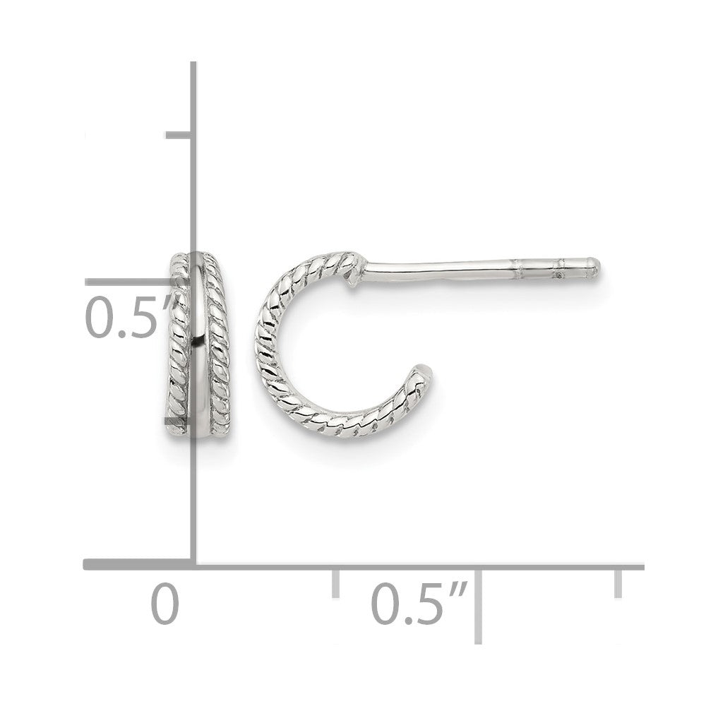 Sterling Silver E-coated Textured Edge C-Hoop Earrings