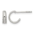 Sterling Silver E-coated Textured Edge C-Hoop Earrings