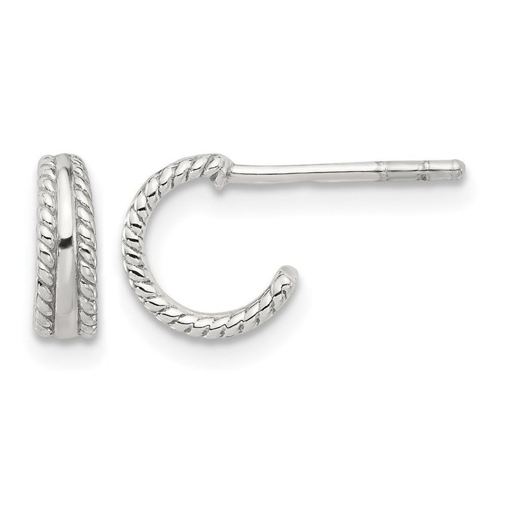 Sterling Silver E-coated Textured Edge C-Hoop Earrings