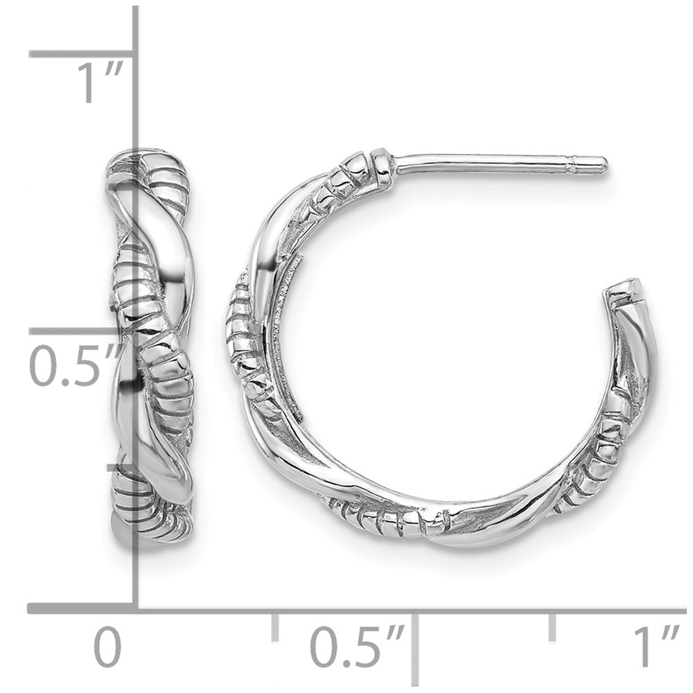 Sterling Silver Rhodium-plated Textured Twisted C-Hoop Earrings