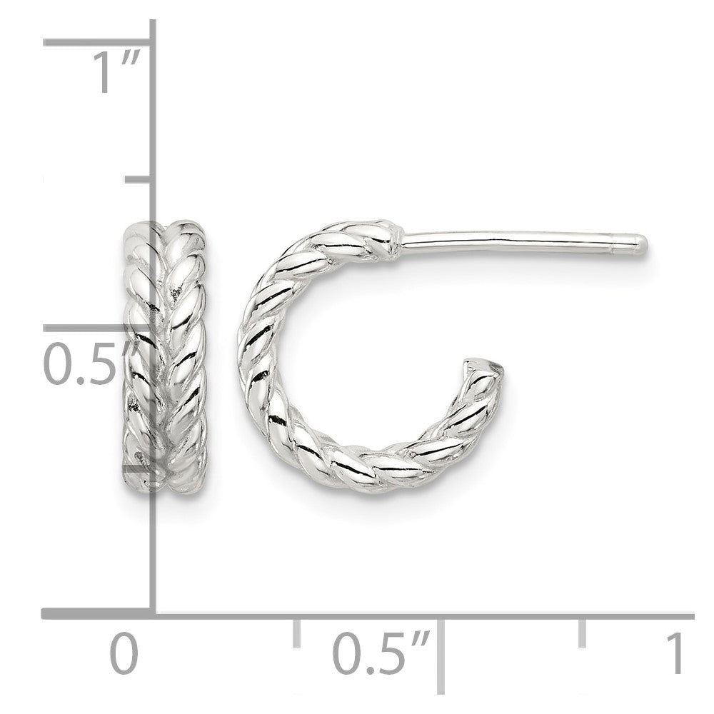 Sterling Silver E-coated Polished Braided Post C-Hoop Earrings