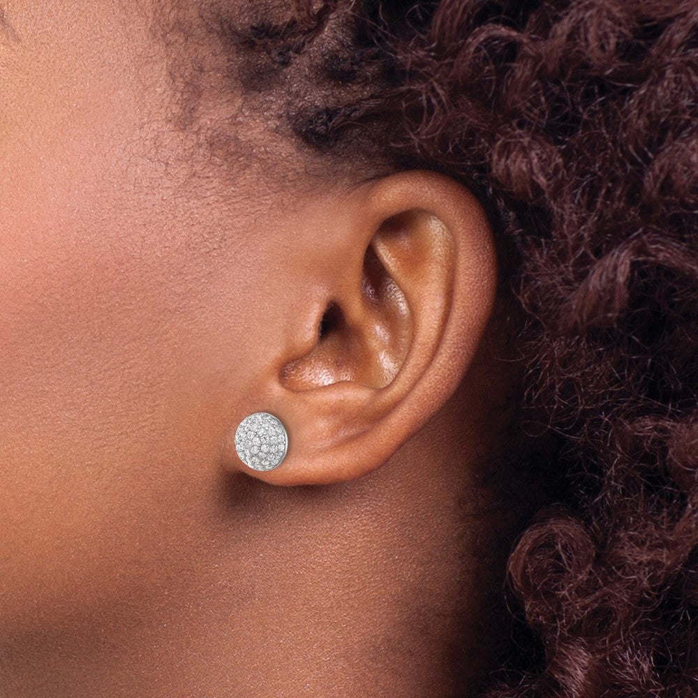 Sterling Silver Rhodium-plated Pavé CZ Domed Post Earrings