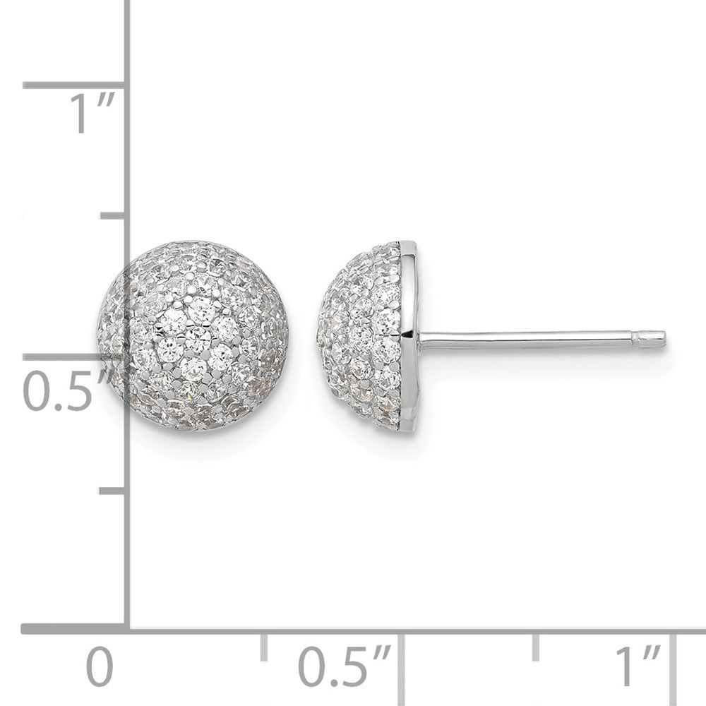 Sterling Silver Rhodium-plated Pavé CZ Domed Post Earrings