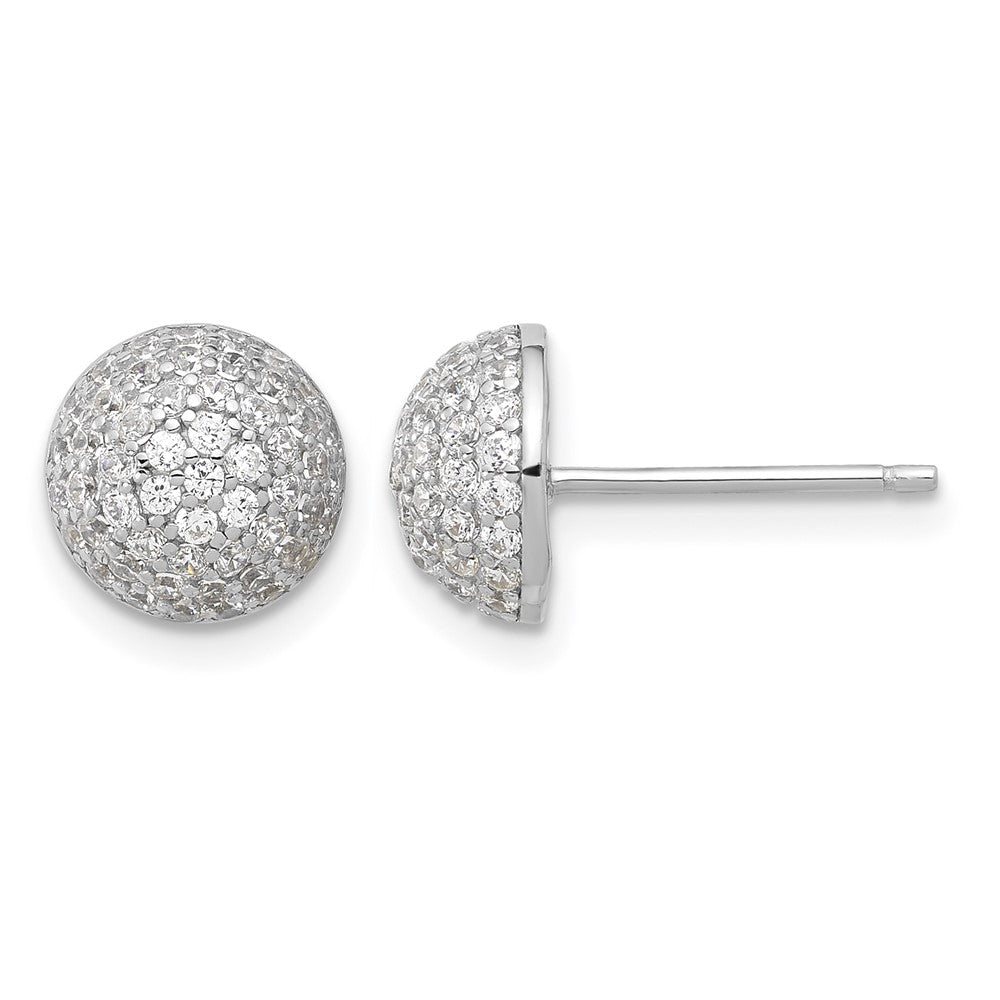 Sterling Silver Rhodium-plated Pavé CZ Domed Post Earrings
