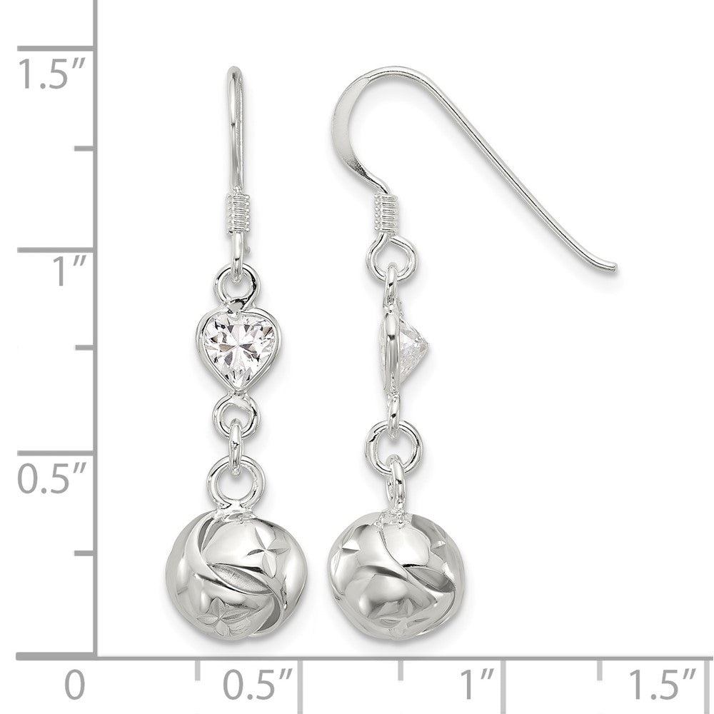Sterling Silver Polished CZ Knot Dangle Shepherd Hook Earrings