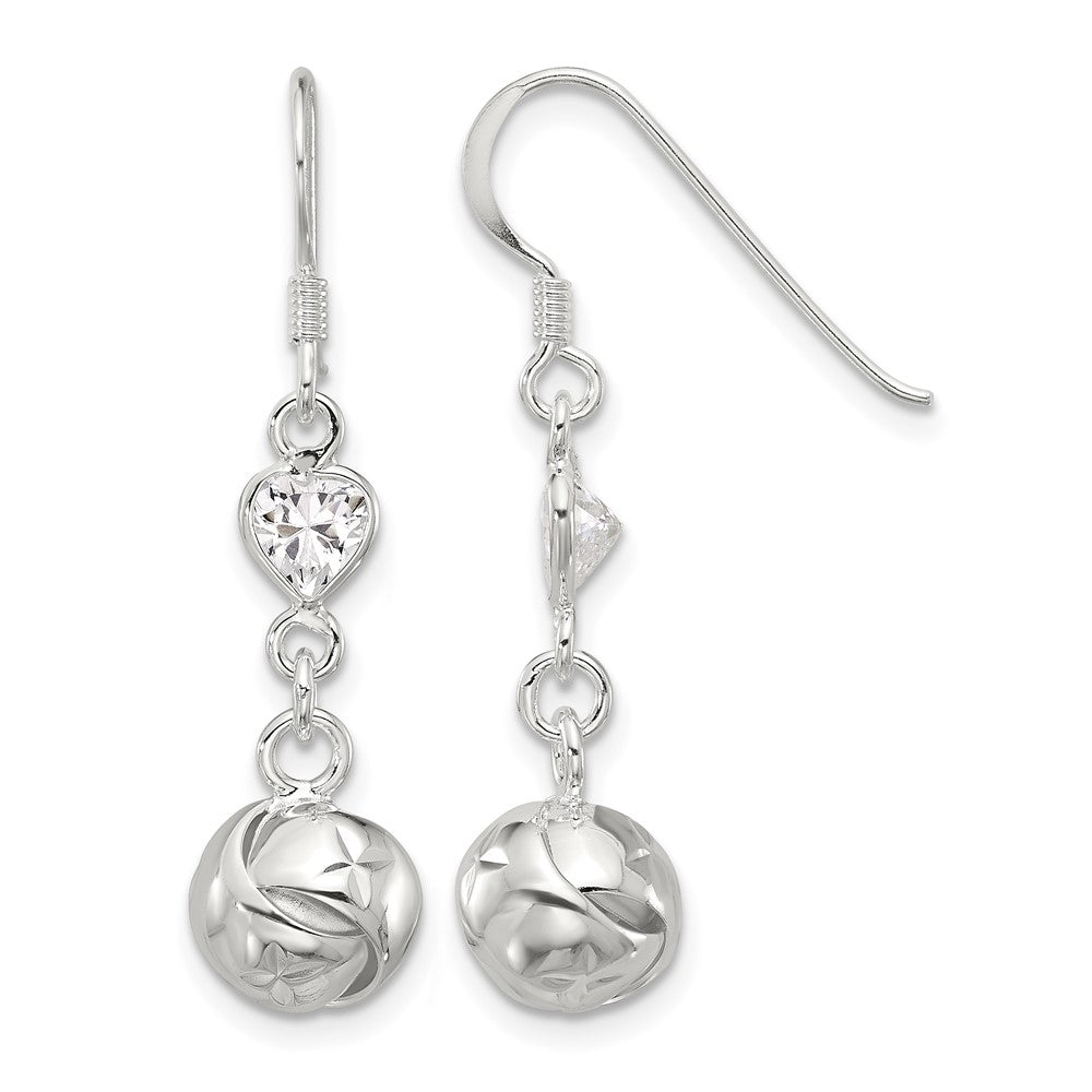 Sterling Silver Polished CZ Knot Dangle Shepherd Hook Earrings