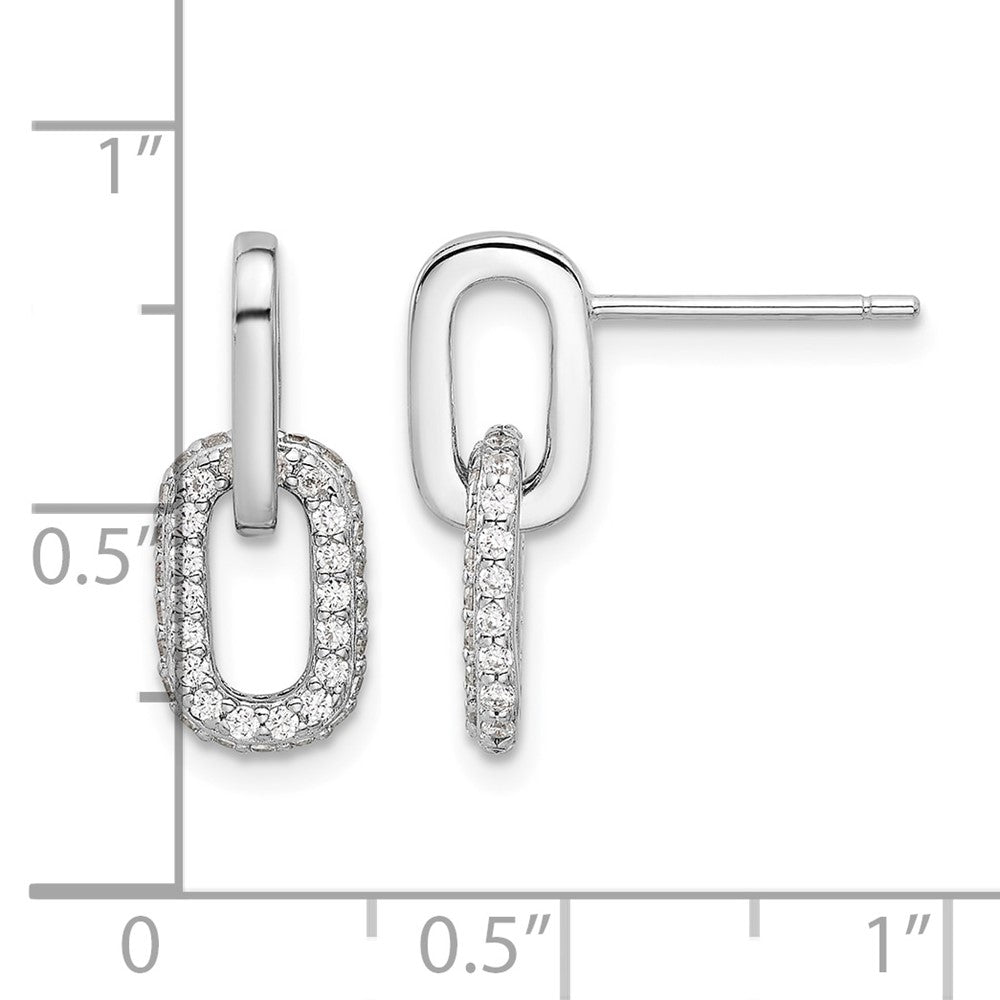 Sterling Silver Rhodium-plated Pave CZ Link Design Post Dangle Earrings