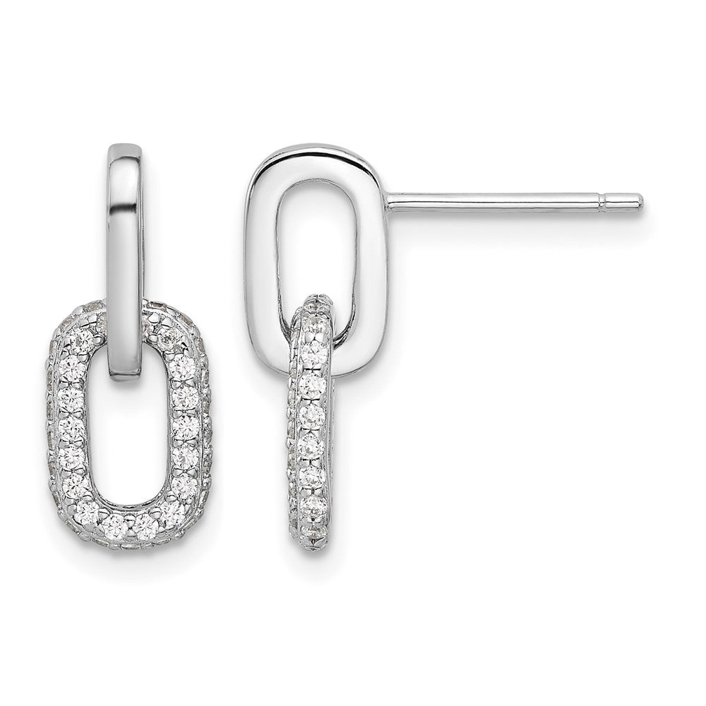 Sterling Silver Rhodium-plated Pave CZ Link Design Post Dangle Earrings