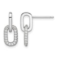 Sterling Silver Rhodium-plated Pave CZ Link Design Post Dangle Earrings