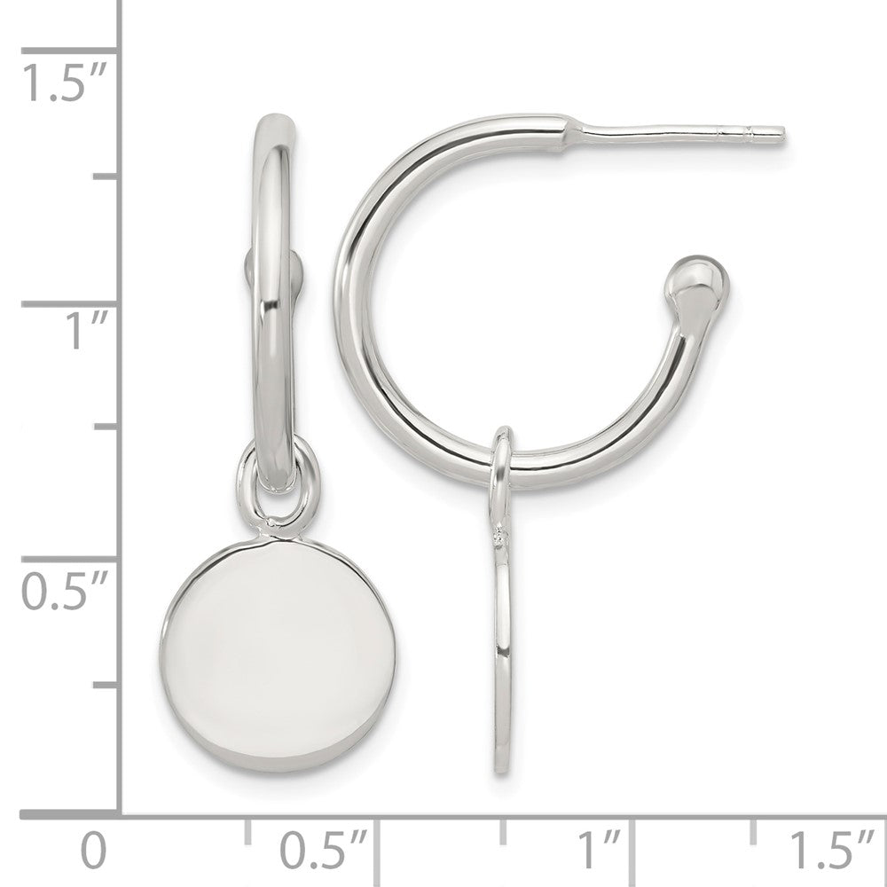 Sterling Silver Polished C-Hoop Dangle Disc Post Earrings