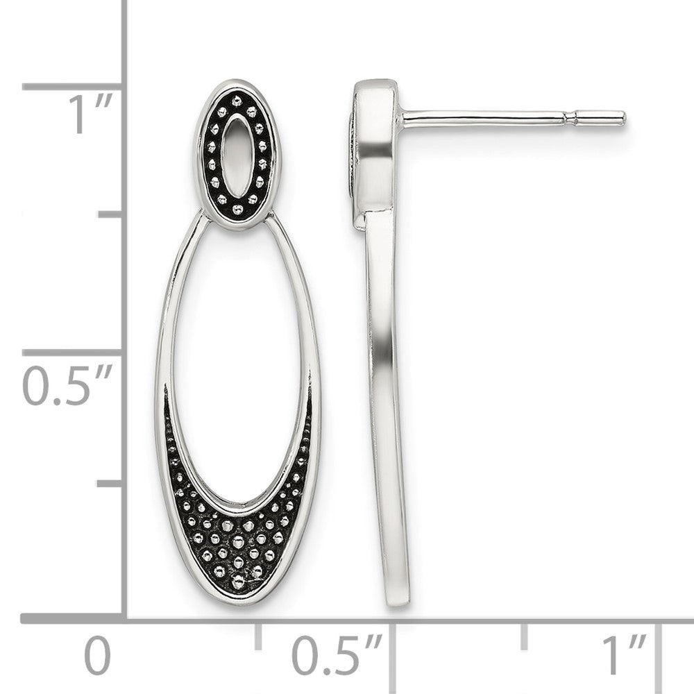 Sterling Silver Polished and Antiqued Oval Post Earrings