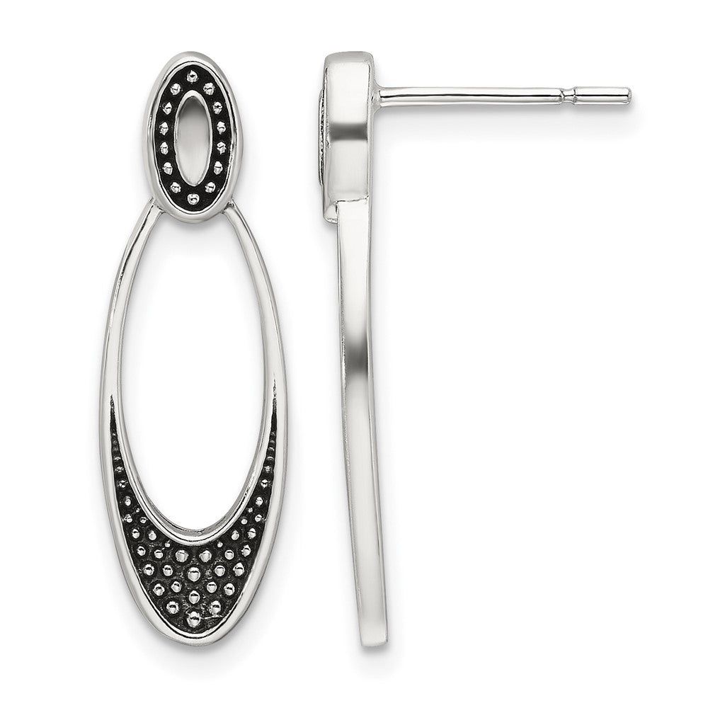 Sterling Silver Polished and Antiqued Oval Post Earrings