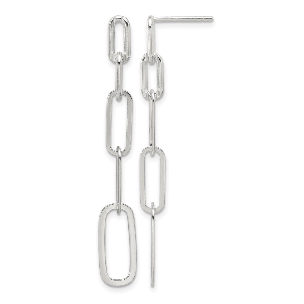 Sterling Silver E-coated Paperclip Link Post Dangle Earrings