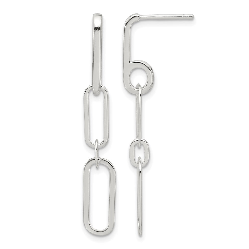 Sterling Silver E-coated Paperclip Link Post Dangle Earrings