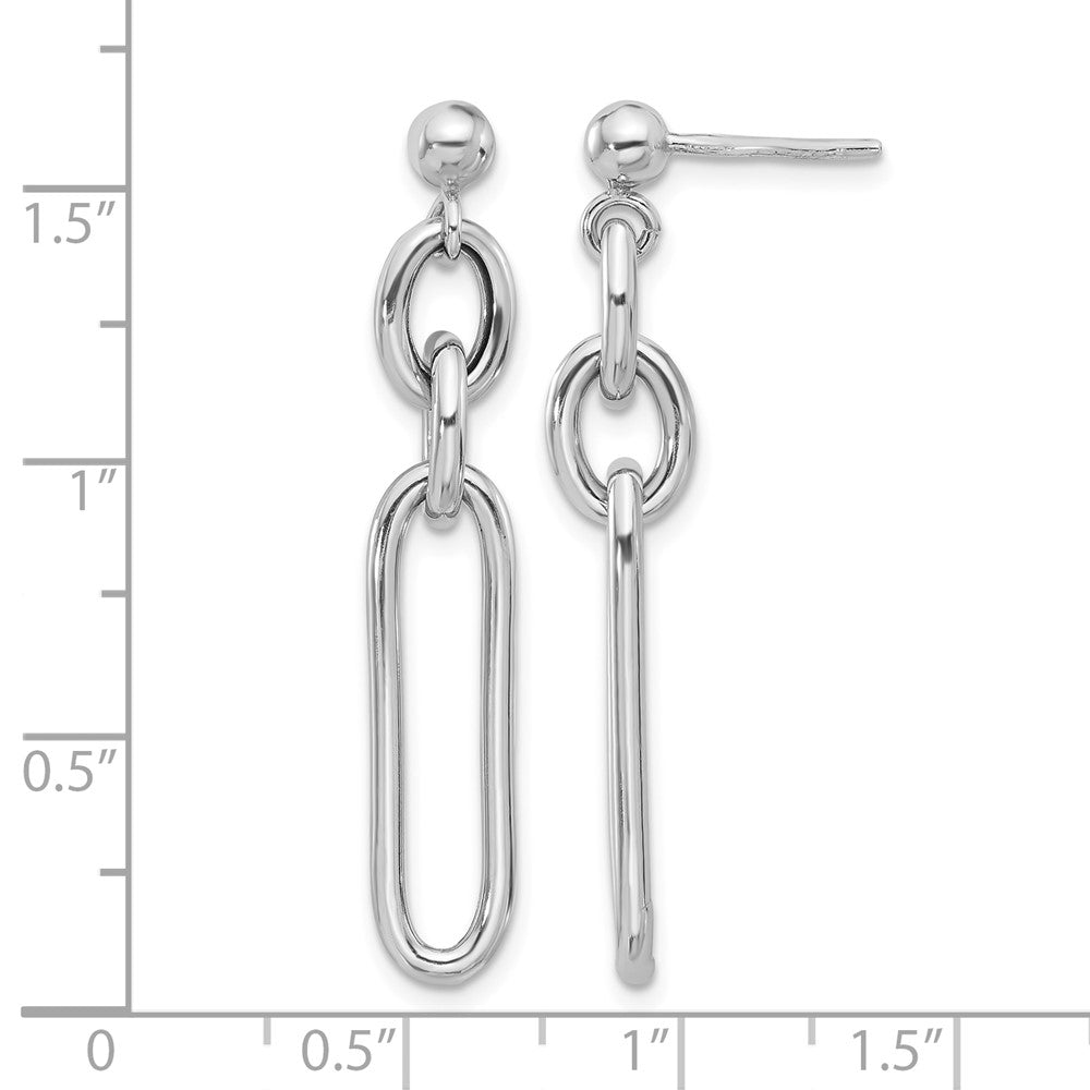 Sterling Silver Rhodium-plated Paperclip Dangle Post Earrings