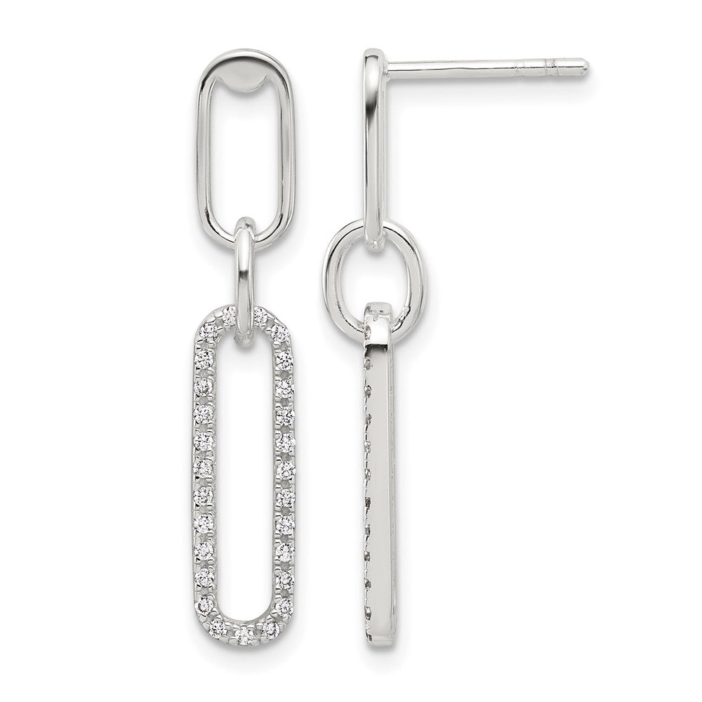 Sterling Silver E-coated CZ Post Dangle Earrings