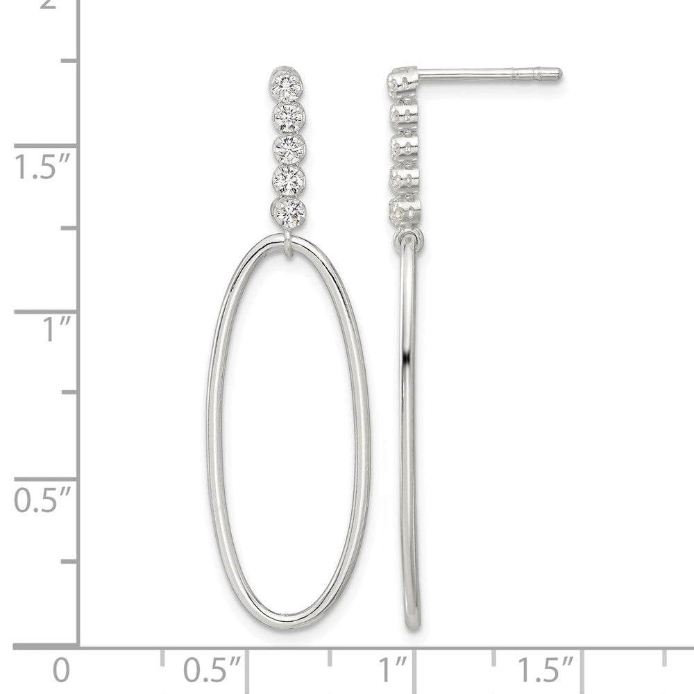 Sterling Silver E-coated CZ Oval Post Dangle Earrings